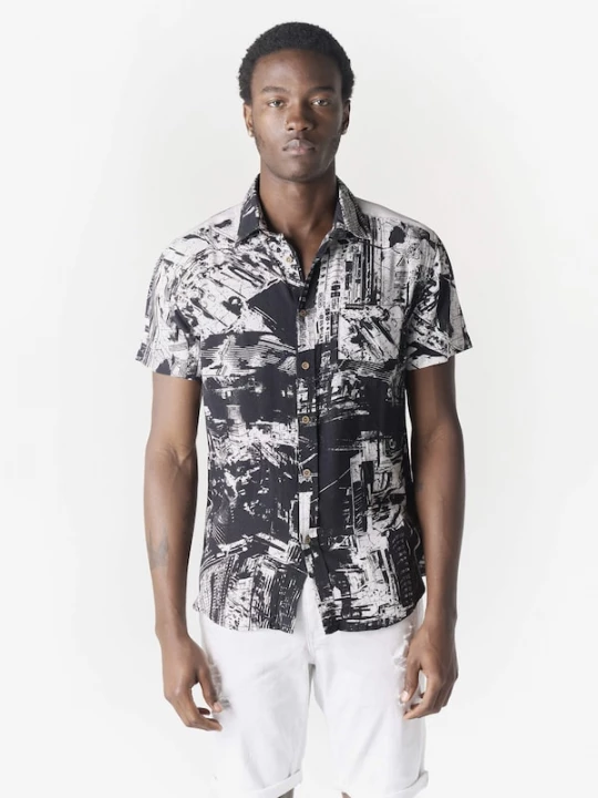 Foto van product KOROSHI Overhemd zwart / offwhite