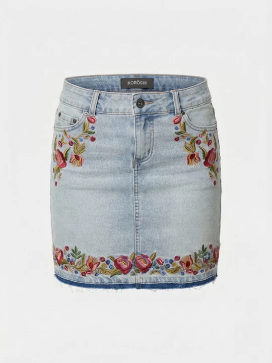 Foto van product KOROSHI Rok blauw denim / lichtbruin / olijfgroen / knalrood