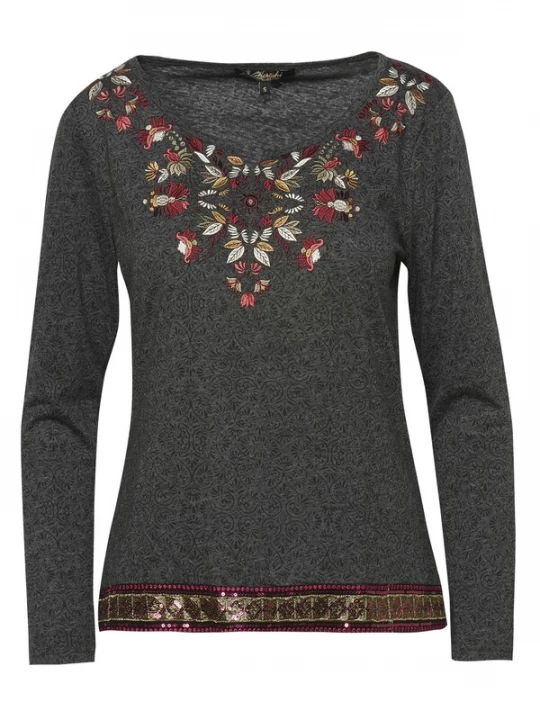 Foto van product KOROSHI Shirt beige / fuchsia / zwart gemêleerd / wit