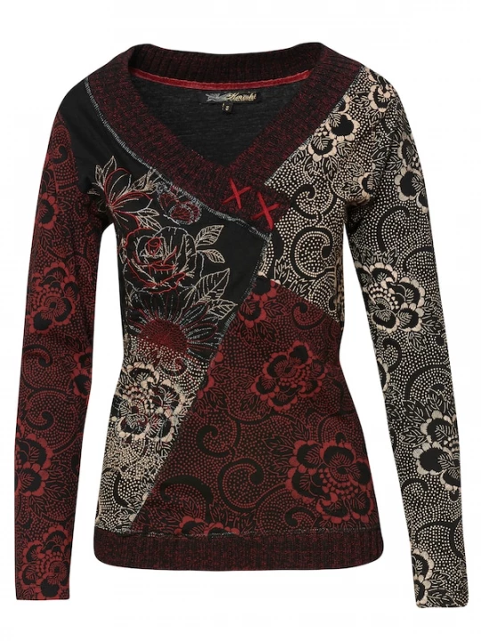 Foto van product KOROSHI Shirt beige / rood / zwart