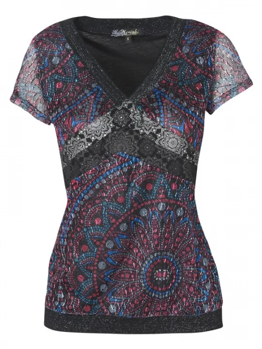 Foto van product KOROSHI Shirt blauw / framboos / zwart / wit