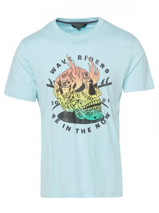 Foto van product KOROSHI Shirt blauw / geel / groen / zalm roze