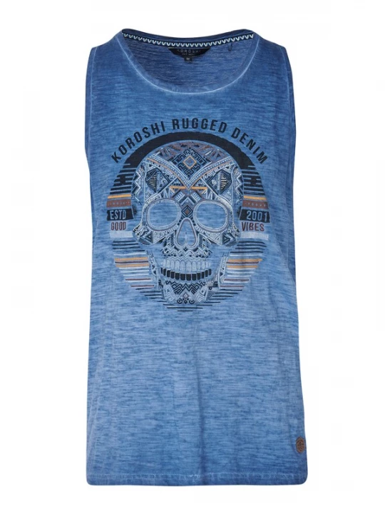 Foto van product KOROSHI Shirt blauw gemêleerd / bruin / curry / zwart