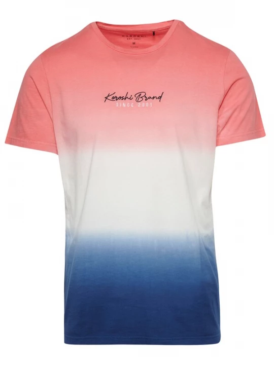 Foto van product KOROSHI Shirt blauw / koraal / zwart / wit