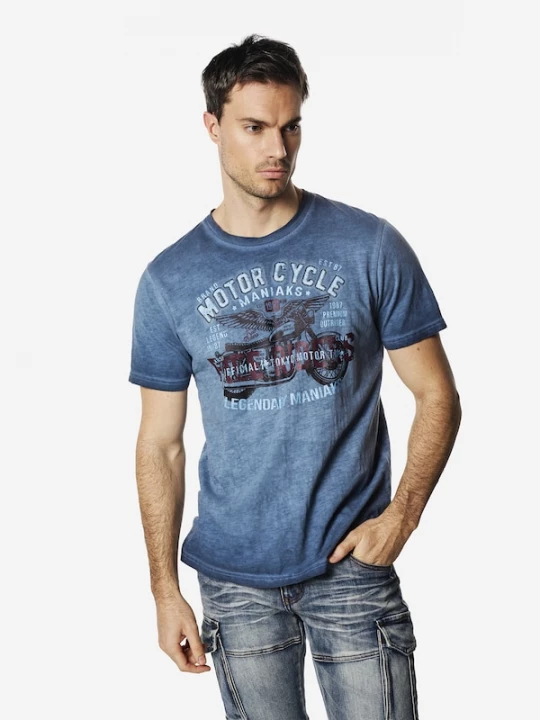 Foto van product KOROSHI Shirt blauw / lichtblauw / wijnrood