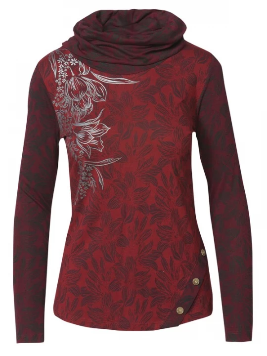 Foto van product KOROSHI Shirt bordeaux / donkerrood / zwart / zilver