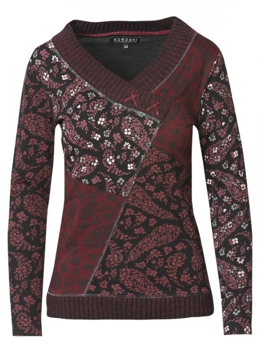 Foto van product KOROSHI Shirt bordeaux / pastelrood / zwart / zilver