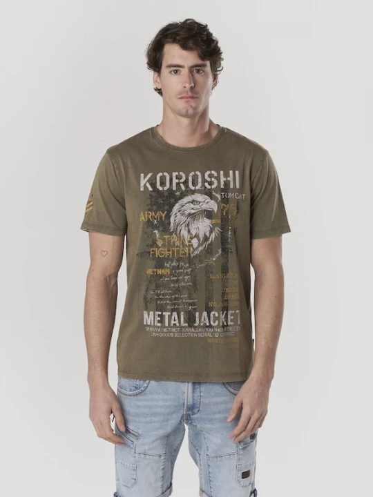 Foto van product KOROSHI Shirt donkergeel / antraciet / kaki / pastelgroen