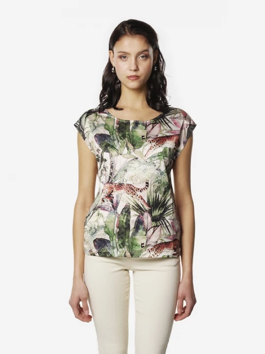 Foto van product KOROSHI Shirt donkergroen / rood / wit