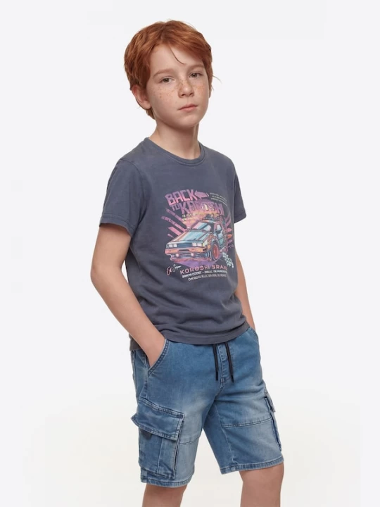Foto van product KOROSHI Shirt enziaan / lichtblauw / lila / oranje