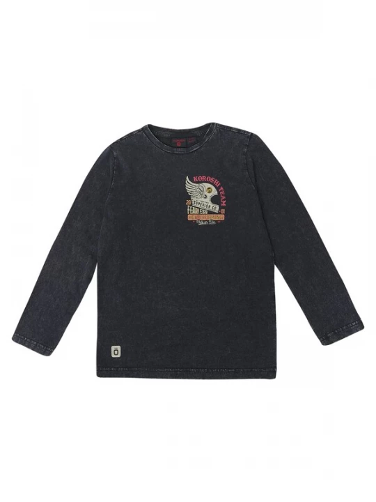 Foto van product KOROSHI Shirt geel / grijs / kersrood / black denim