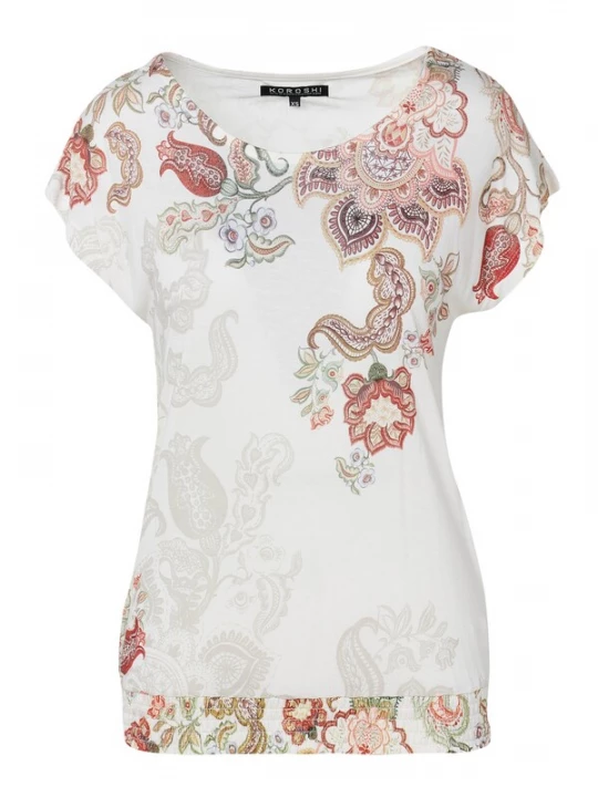 Foto van product KOROSHI Shirt grijs / spar / robijnrood / wit