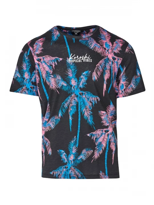 Foto van product KOROSHI Shirt hemelsblauw / rosa / zwart