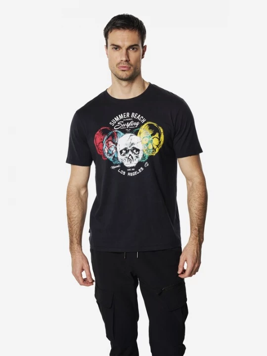 Foto van product KOROSHI Shirt indigo / geel / rood / wit