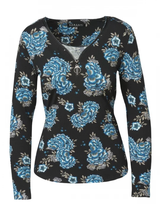 Foto van product KOROSHI Shirt kobaltblauw / cyaan blauw / greige / zwart