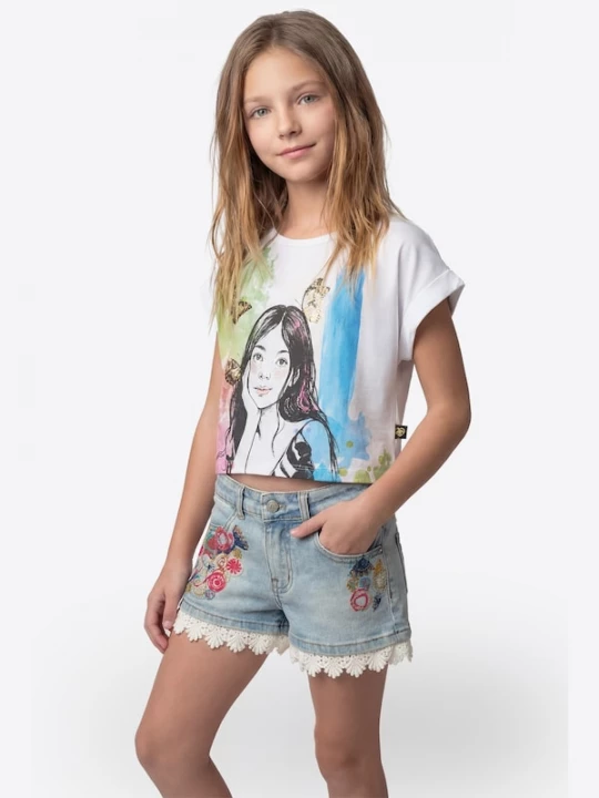 Foto van product KOROSHI Shirt lichtblauw / kiwi / zwart / wit
