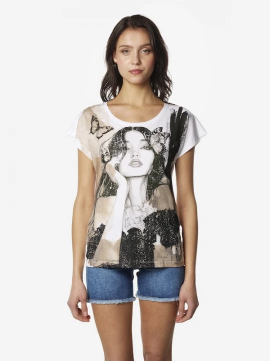 Foto van product KOROSHI Shirt lichtbruin / zwart / wit