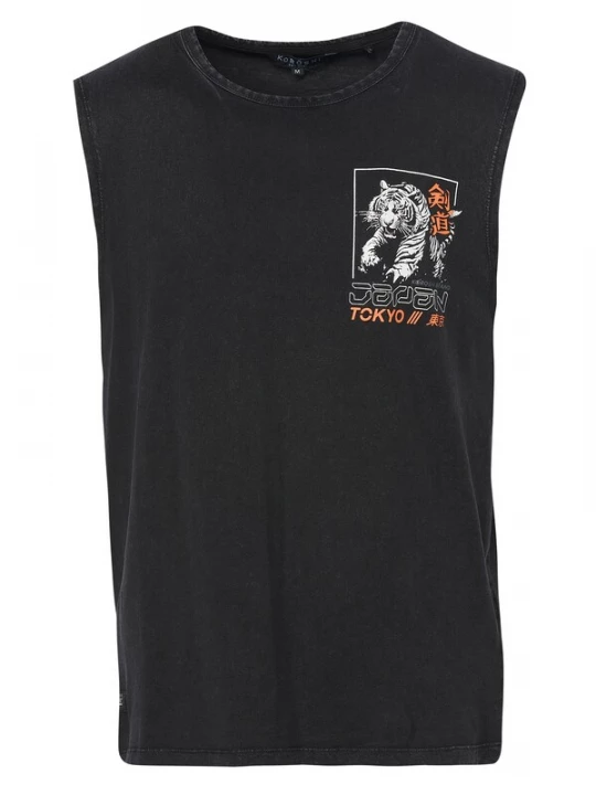 Foto van product KOROSHI Shirt lichtgrijs / oranje / zwart