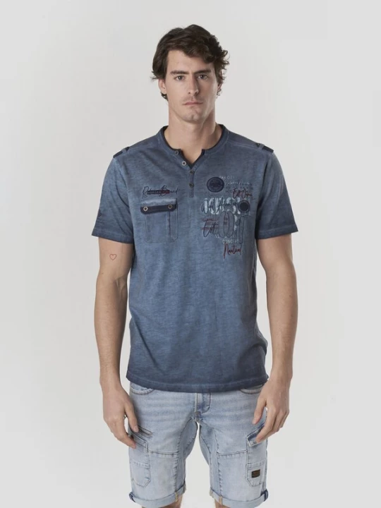 Foto van product KOROSHI Shirt marine / blauw denim / pastelblauw / wijnrood