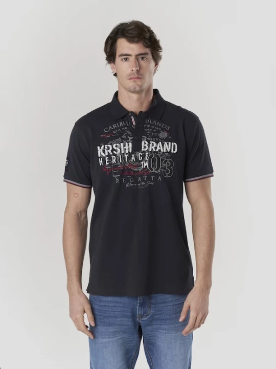 Foto van product KOROSHI Shirt navy / grijs / kersrood / wit