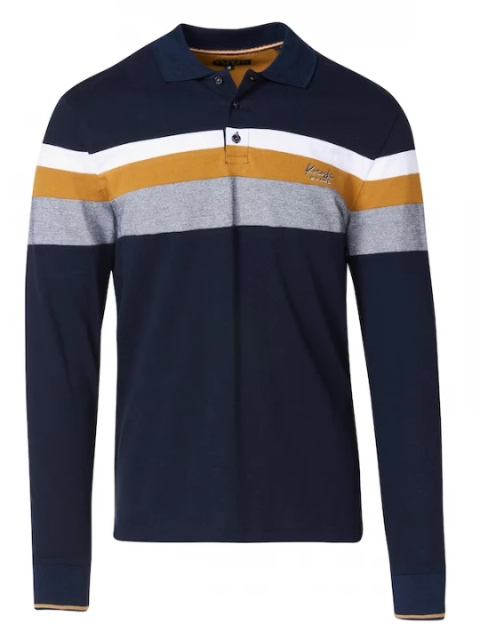Foto van product KOROSHI Shirt navy / safraan / grijs / wit