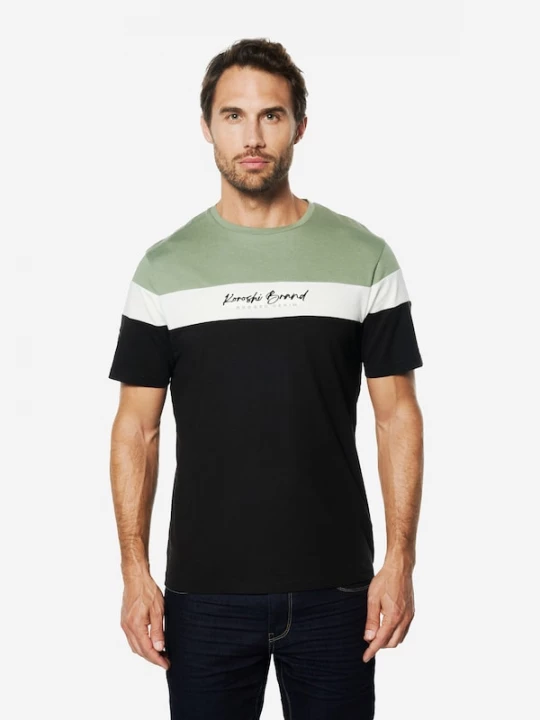 Foto van product KOROSHI Shirt olijfgroen / zwart / offwhite