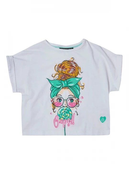 Foto van product KOROSHI Shirt turquoise / geel / lichtroze / wit