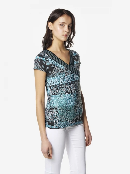 Foto van product KOROSHI Shirt turquoise / zwart / wit