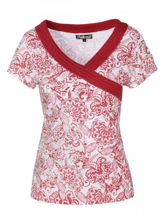 Foto van product KOROSHI Shirt zilvergrijs / lichtlila / wijnrood / wit