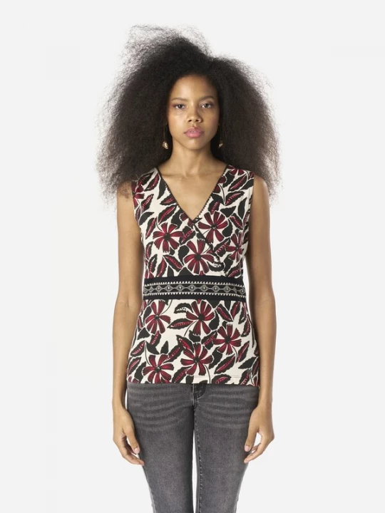 Foto van product KOROSHI Top donkerrood / zwart / offwhite