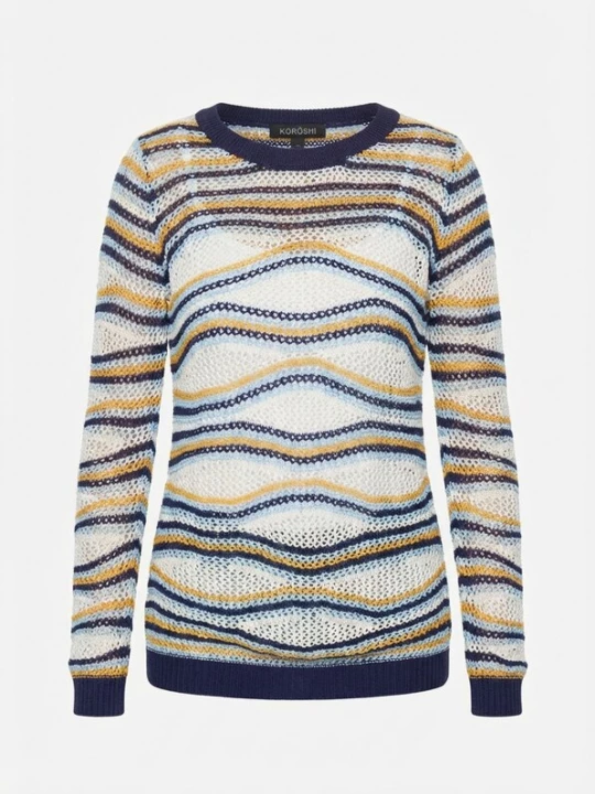 Foto van product KOROSHI Trui blauw / mosterd / zwart / wit