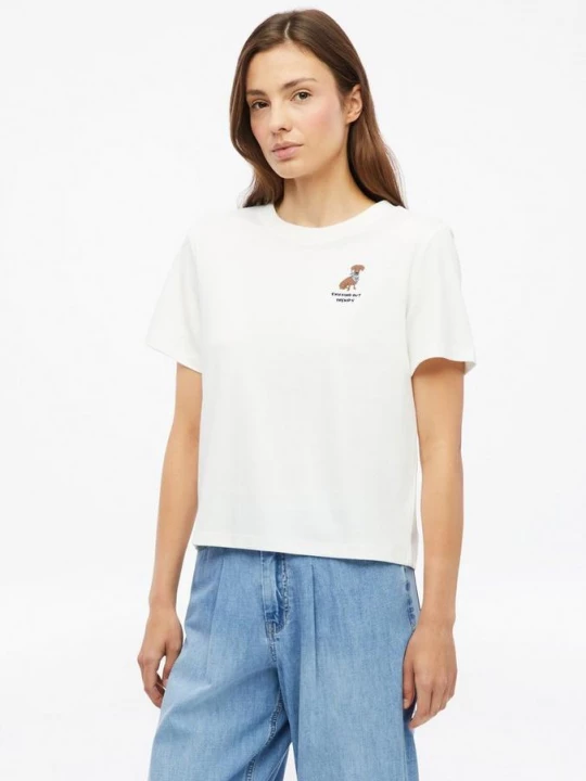 Foto van product Kort T-shirt met print en borduursel s.Oliver crème
