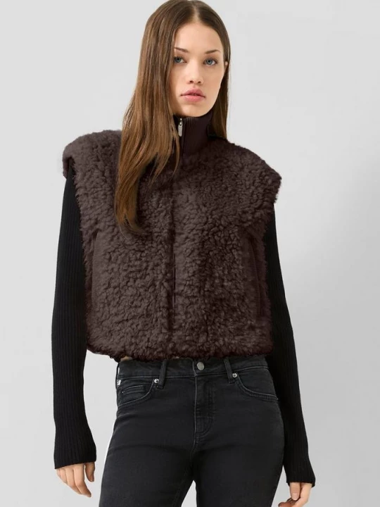 Foto van product Kort vest met bontlook QS bruin
