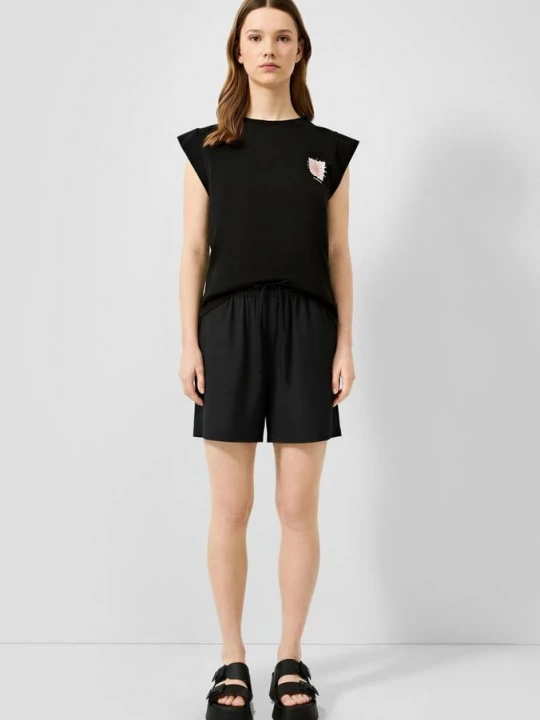 Foto van product Korte broek van viscosemix met elastische tailleband QS zwart