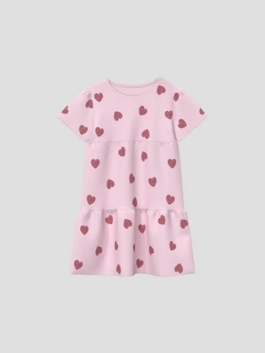 Foto van product Korte geribde jurk met print en pofmouwen s.Oliver roze