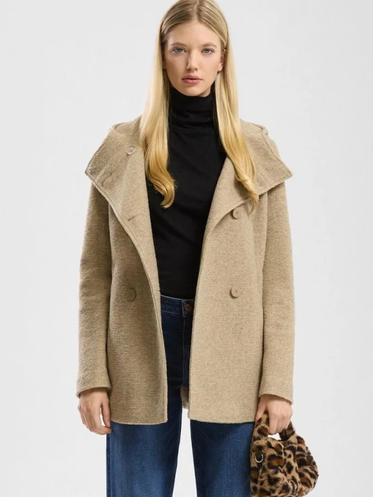 Foto van product Korte jas in wollook met capuchon QS bruin