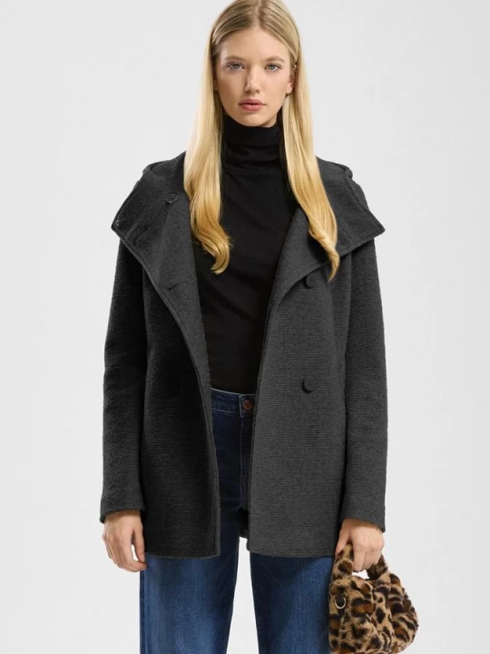 Foto van product Korte jas in wollook met capuchon QS zwart