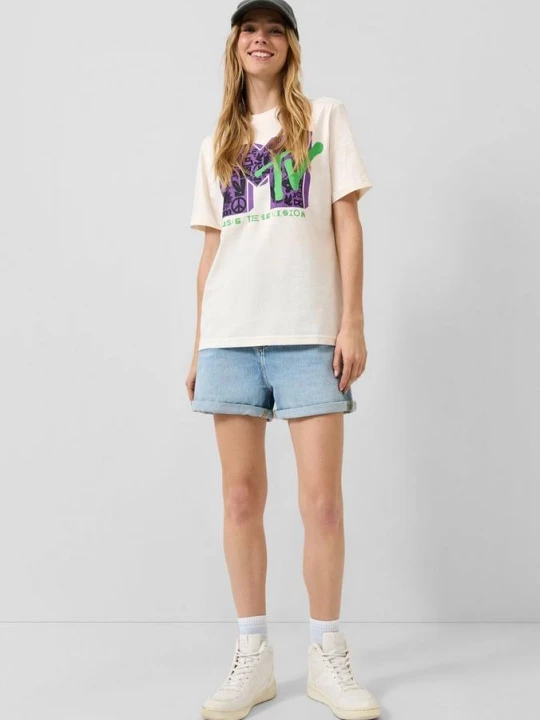 Foto van product Korte jeans voor mama's / Relaxed fit / Hoog uitgesneden QS blauw
