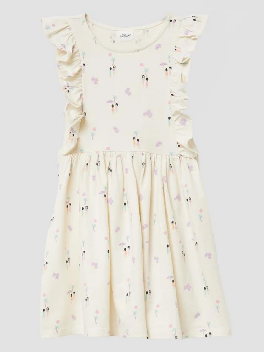 Foto van product Korte jurk met print all-over en volantmouwen s.Oliver crème