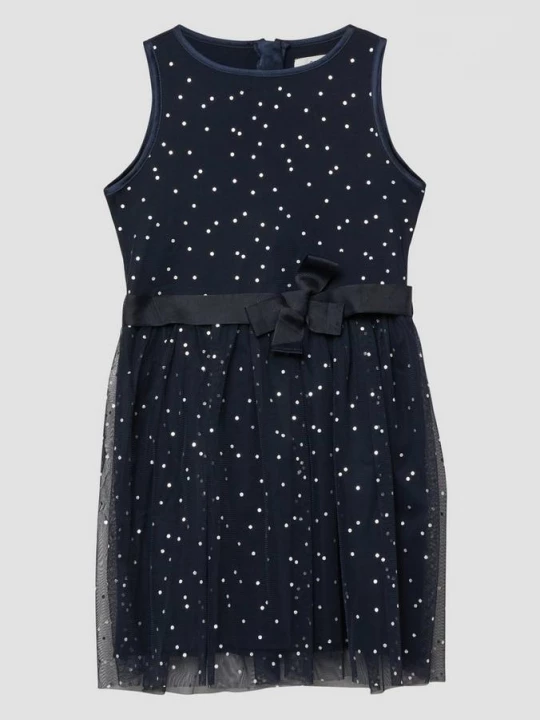 Foto van product Korte jurk met zilveren stippen en riem s.Oliver blauw