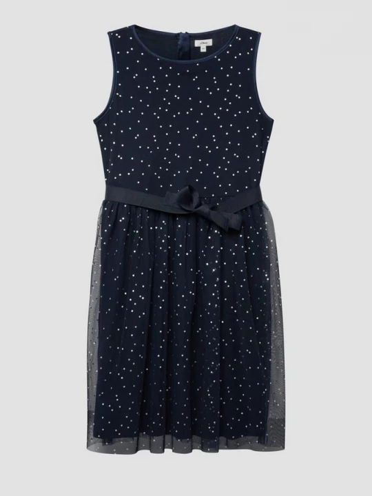 Foto van product Korte jurk met zilveren stippen en strikceintuur s.Oliver blauw