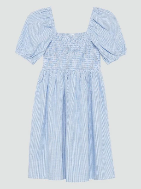 Foto van product Korte katoenen jurk met gesmokte details en pofmouwen s.Oliver blauw