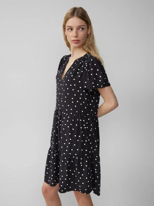 Foto van product Korte viscose jurk met een all-over print QS zwart