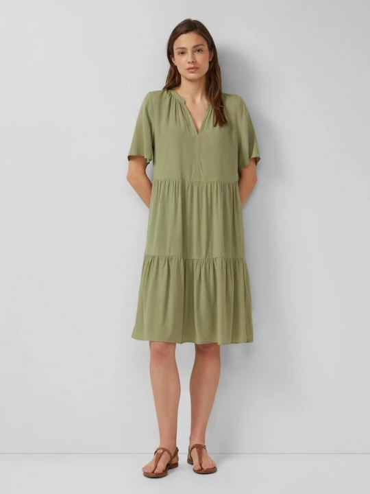 Foto van product Korte viscose jurk met plooien s.Oliver olijfgroen