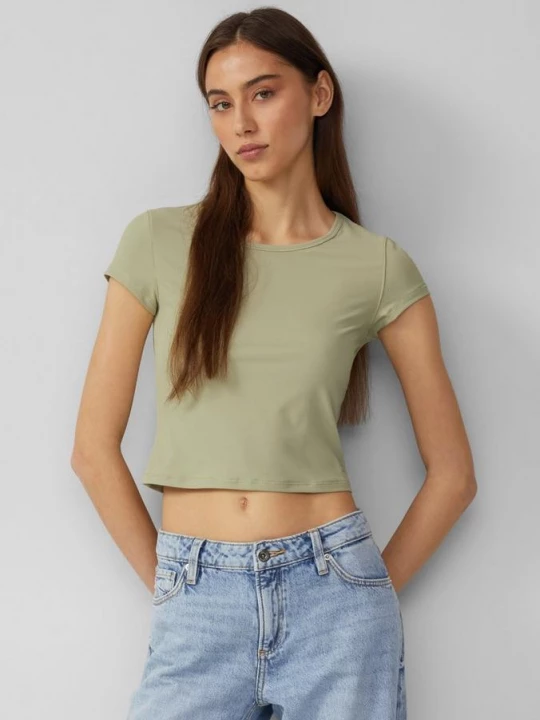 Foto van product Korter geribd shirt x Vanessa Mai QS olijfgroen