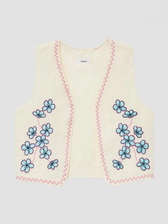 Foto van product Korter gilet met borduursel en linnen look s.Oliver crème