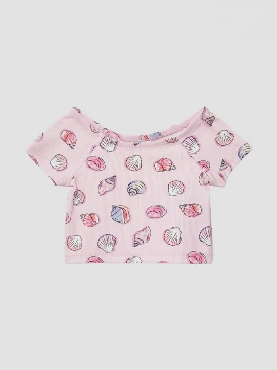 Foto van product Korter T-shirt van ribstof met off-the-shoulder hals s.Oliver roze