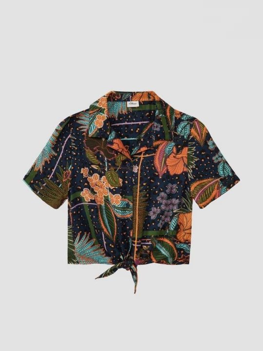 Foto van product Kortere overhemdblouse van gesatineerde viscose s.Oliver blauw