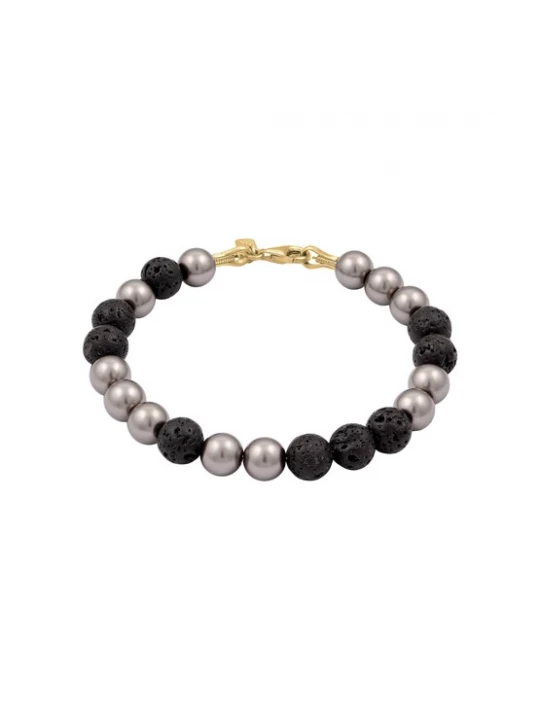 Foto van product KUZZOI Armband 'Lava Beads' goud / grijs / zwart