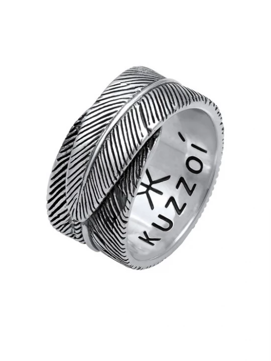 Foto van product KUZZOI Ring 'Feder' zwart / zilver